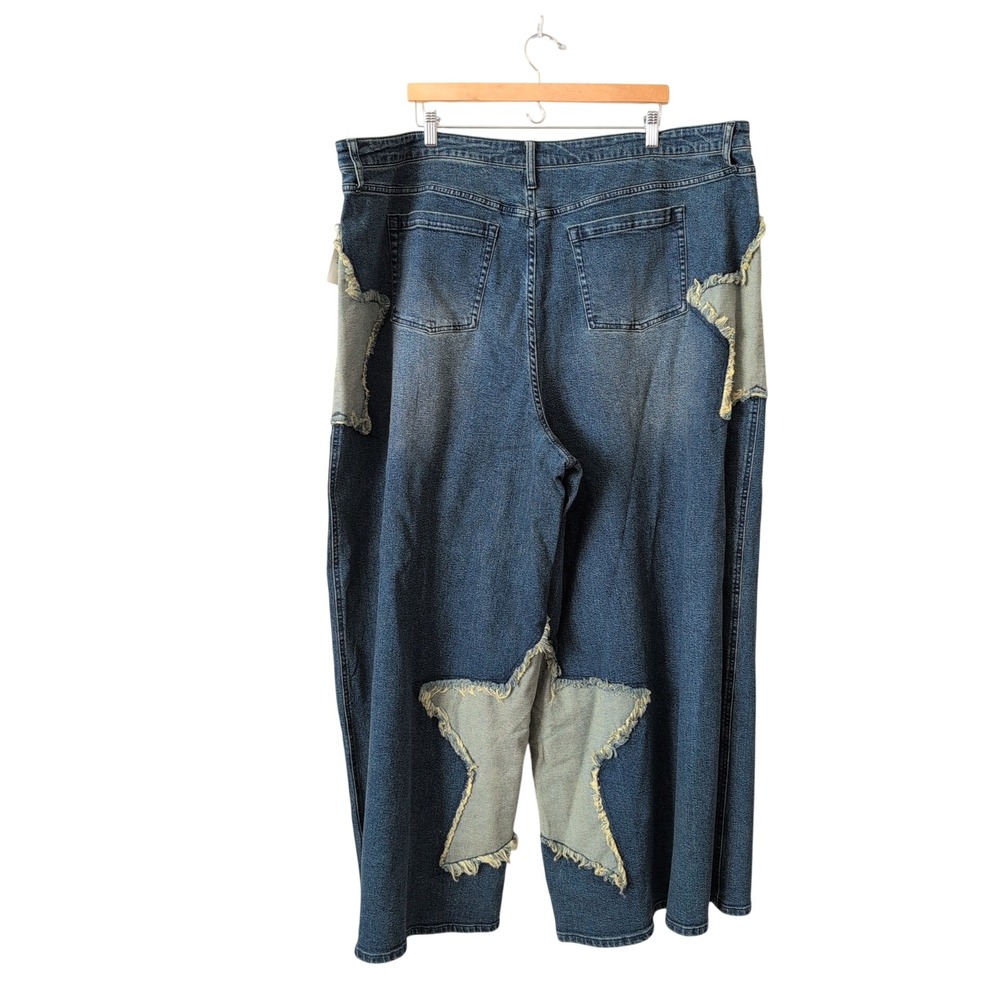 Hot Topic Star Patchwork Wide Leg Jeans Streetwear Blue Denim Womens Plus 26 NEW - Picture 4 of 12